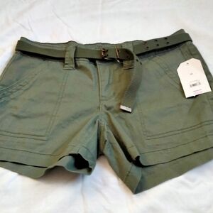 Faded Glory Shorts Women 10 Olive Green Belted Jumanji Beach Casual Vacation Y2K